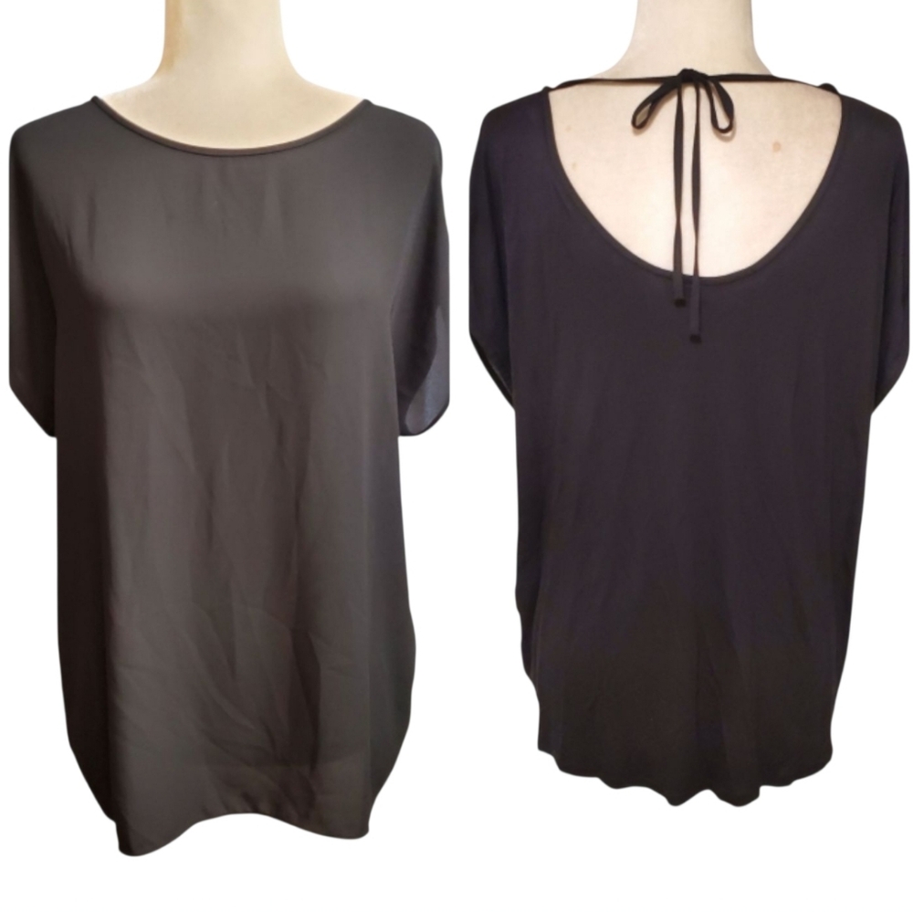LOFT Womens Black Short Sleeve Tie Back Blouse Size Medium